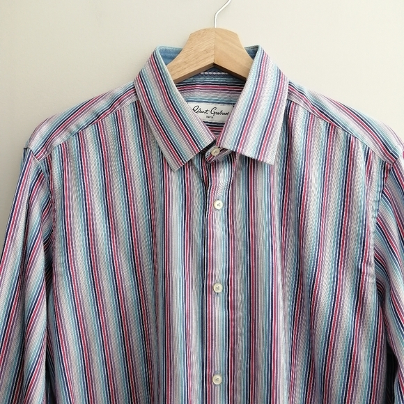 Robert Graham Men's 100% Cotton Striped Dress Shirt Purple, Pink, Blue 41 or 16 - Picture 5 of 16